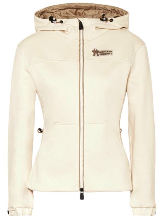 Embroidered Logo Patch Zip-Up Hoodie Cream - MONCLER - BALAAN 1