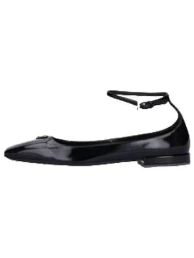 Triangle Logo Patent Leather Ballerina Shoes Black - PRADA - BALAAN 1