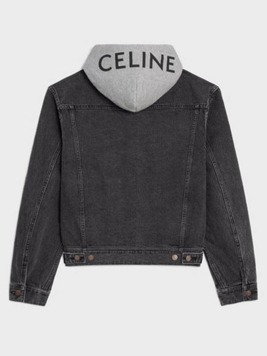 Logo Hoodie Trucker Denim Jacket Charcoal Wash - CELINE - BALAAN 2