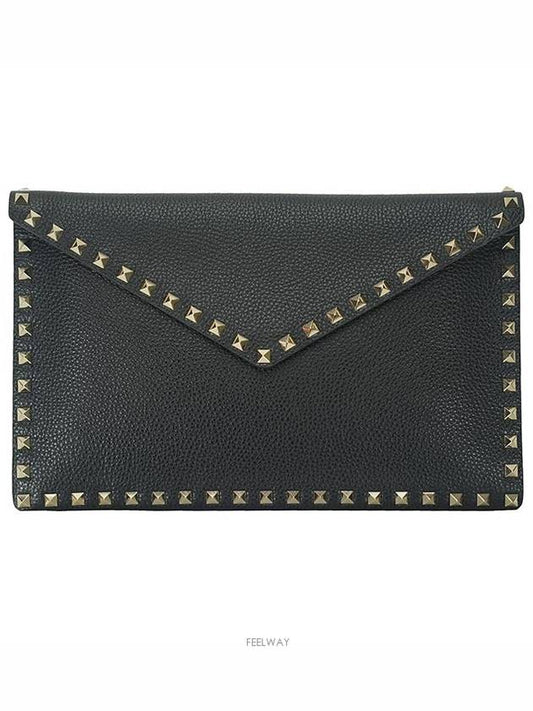 Rockstud Envelope Pouch Clutch Bag Black - VALENTINO - BALAAN 2