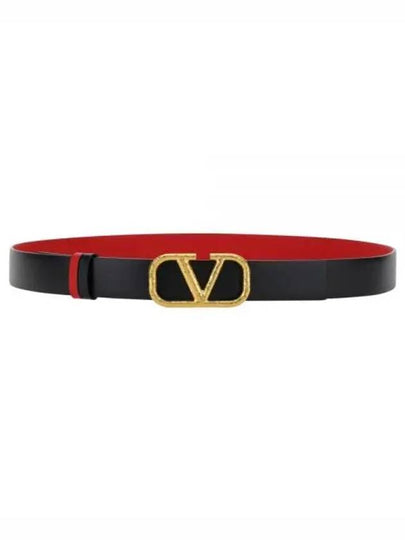 V Logo Signature Reversible 40MM Leather Belt Black Red - VALENTINO - BALAAN 2