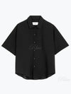 Embroidered Logo Cotton Short Sleeve Shirt Black - AMI - BALAAN 2