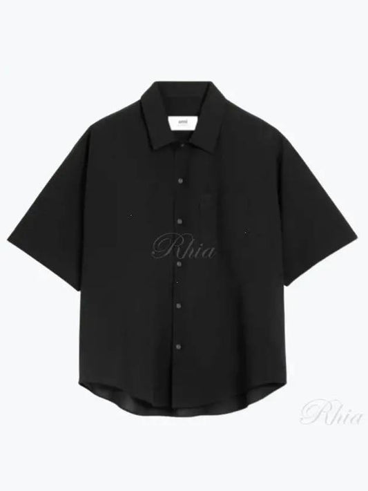 Logo Cotton Short Sleeve Shirt Black - AMI - BALAAN 2