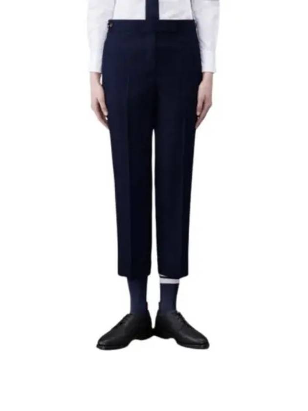 Tab Wool Turn-Up Straight Pants Navy - THOM BROWNE - BALAAN 2