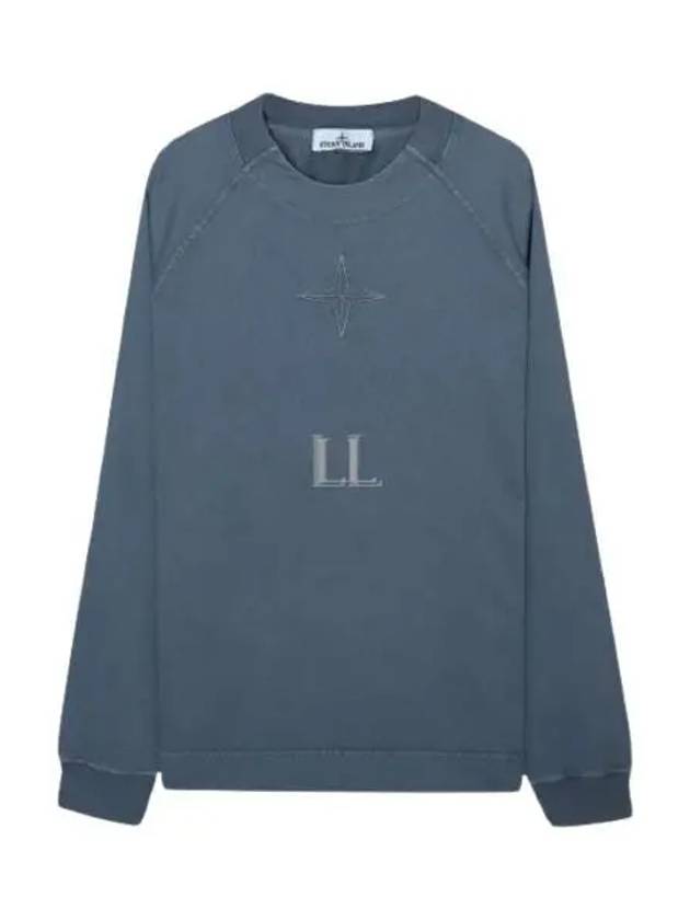 Old Treatment Cotton Embroidery Logo Sweatshirt Avio Blue - STONE ISLAND - BALAAN 2