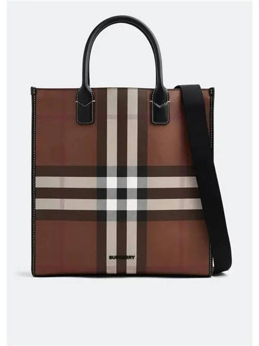 ExaGGerated Check Slim Vertical Denny Tote Bag Dark Birch Brown - BURBERRY - BALAAN 2