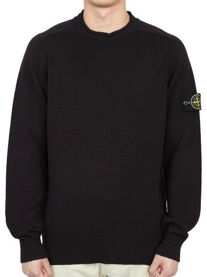 Men's Waffen Patch Crew Neck Raw Cotton Knit Top Navy - STONE ISLAND - BALAAN 2