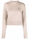 Heart Logo Cashmere Knit Top Beige - AMI - BALAAN 2