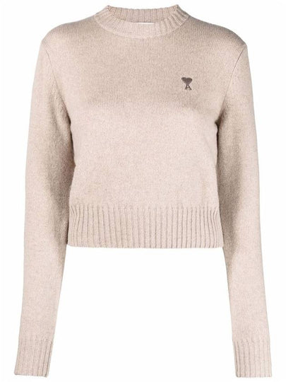 Heart Logo Cashmere Knit Top Beige - AMI - BALAAN 2