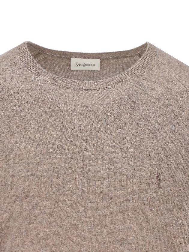 Cassandre crew neck long sleeve knit top beige - SAINT LAURENT - BALAAN 4