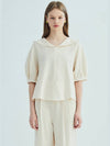 SAILOR COLLAR LINEN PUFF SLEEVE BLOUSEBEIGE - OPENING SUNSHINE - BALAAN 1