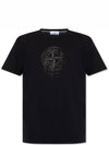 Men's Logo Print Crew Neck Short Sleeve T-Shirt Black - STONE ISLAND - BALAAN 3