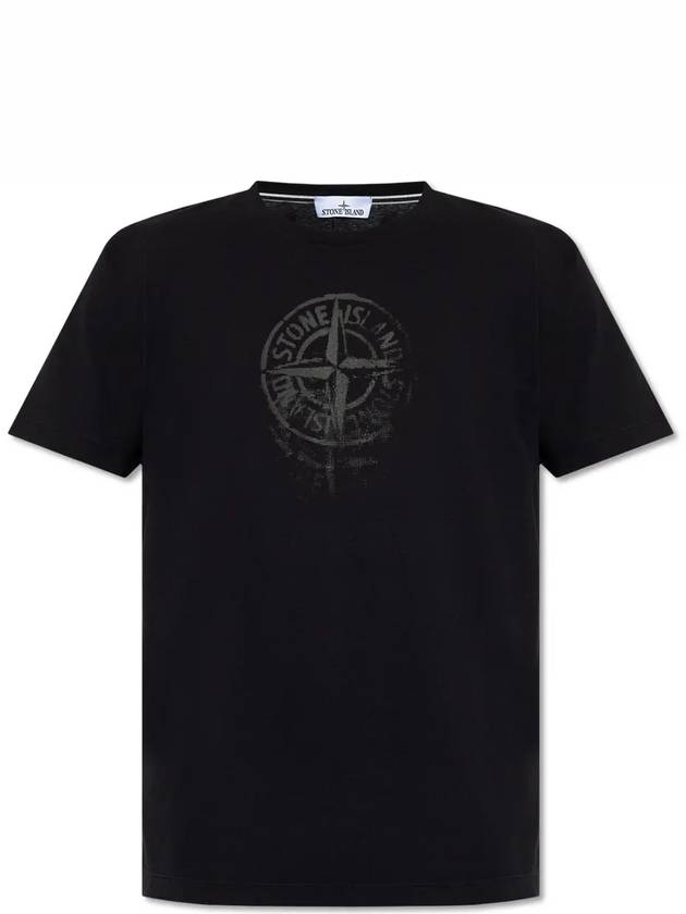 Men's Logo Print Crew Neck Short Sleeve T-Shirt Black - STONE ISLAND - BALAAN 2