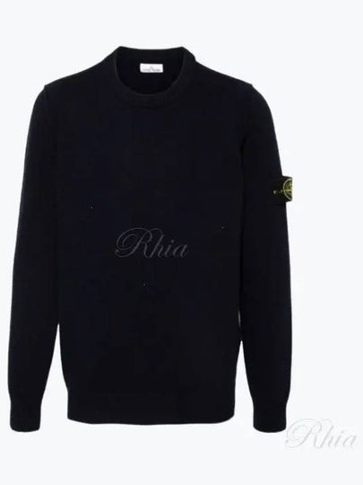 Logo Patch Lambswool Crewneck Knit Top Navy - STONE ISLAND - BALAAN 2