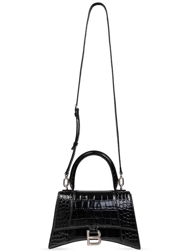 Hour Glass Croco Print Shoulder Bag Black - BALENCIAGA - BALAAN 7