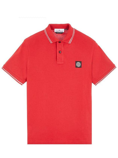 Stretch Cotton Pique Short Sleeve Polo Shirt Red - STONE ISLAND - BALAAN 2