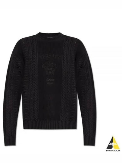 Embroidered Logo Cable Knit Top Black - VERSACE - BALAAN 2