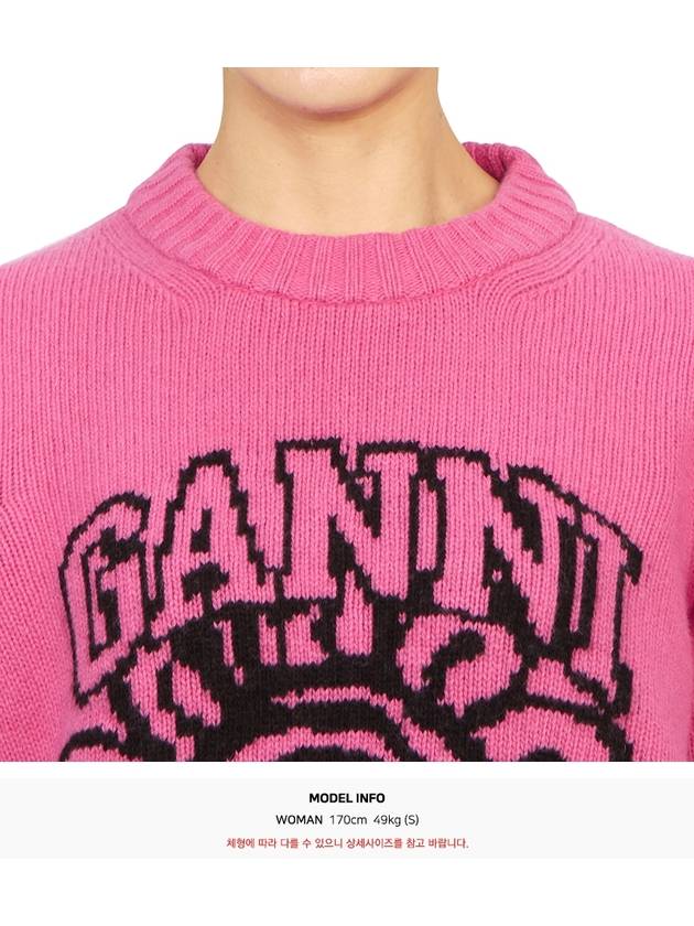 Pink Flower Graphic O-Neck Knit Top Pink - GANNI - BALAAN 6