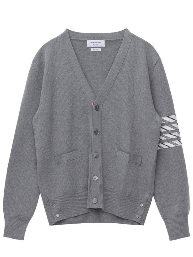 Men's Silk 4-Bar Milano Stitch Cotton Cardigan Grey - THOM BROWNE - BALAAN 1