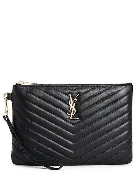 Matelasse Monogram Logo Strap Clutch Bag Black - SAINT LAURENT - BALAAN 2