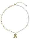 Teddy Pendant Pearl Necklace Green Gold - SWAROVSKI - BALAAN 3