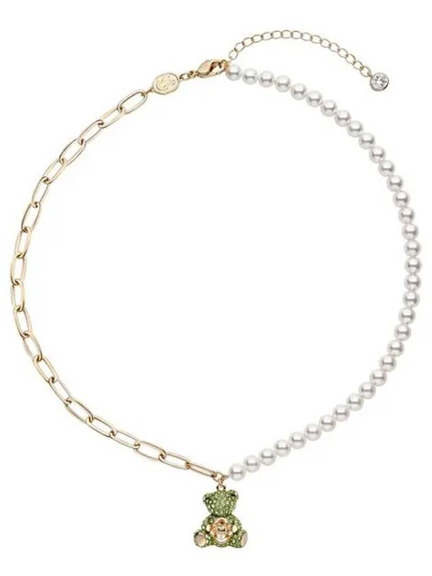 Teddy Pendant Pearl Necklace Green Gold - SWAROVSKI - BALAAN 4