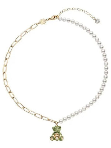 Teddy Pendant Pearl Necklace Green Gold - SWAROVSKI - BALAAN 1