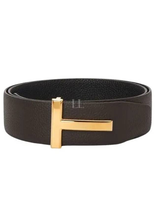 Gold Soft Grain Leather T Icon Belt Brown Black - TOM FORD - BALAAN 2