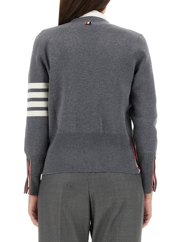 Milano Stitch 4 Bar Classic V Neck Fine Merino Wool Cardigan Medium Grey - THOM BROWNE - BALAAN 8