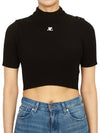 Courr ges 323MPU071FI0001 BLACK Women s Crop Short Sleeve Knit - COURREGES - BALAAN 3