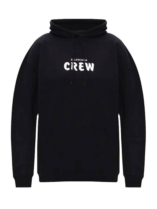 Crew Logo Print Oversized Hoodie Black - BALENCIAGA - BALAAN 1