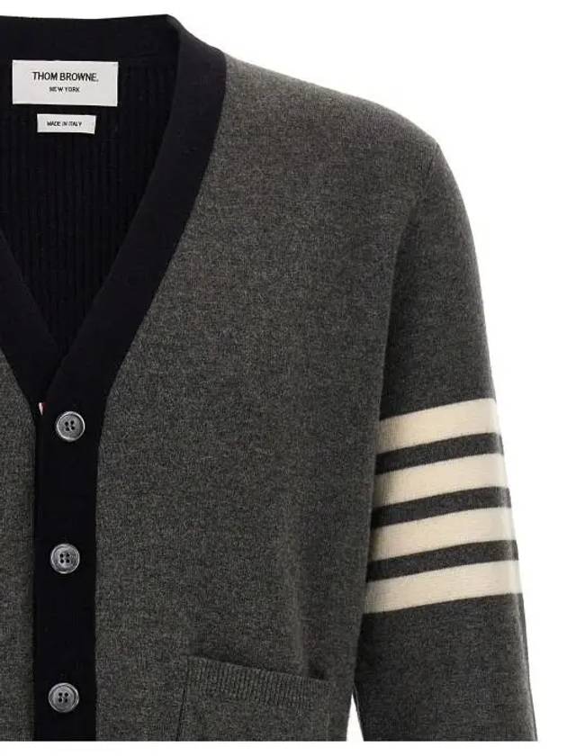 4 Bar Stripe Intarsia Wool Cardigan Grey - THOM BROWNE - BALAAN 4