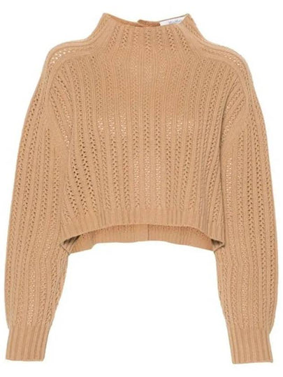 High Neck Back Button Crop Knit Top Brown - MAX MARA - BALAAN 2