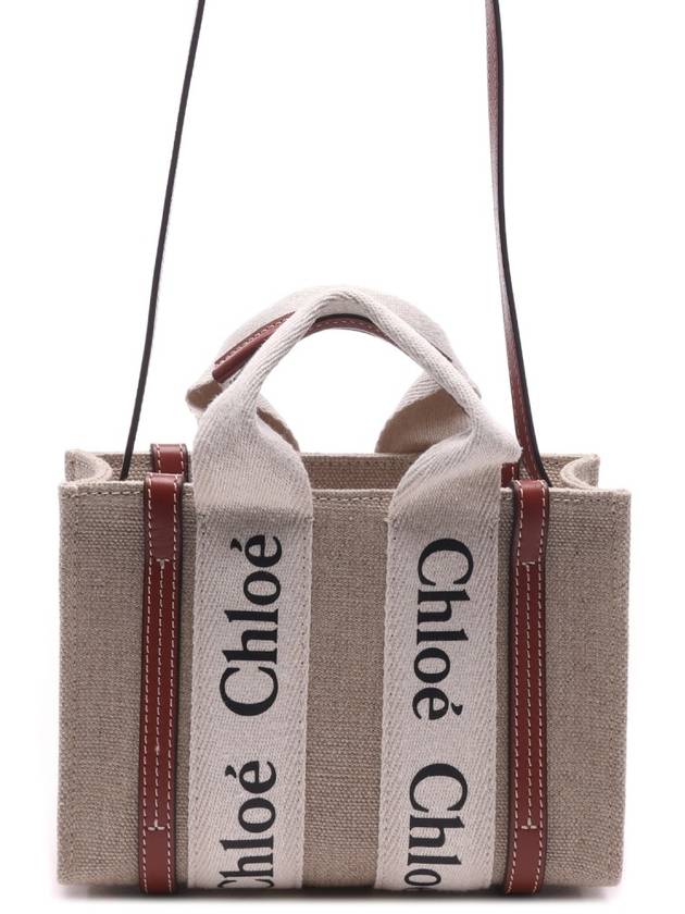 Woody Linen Canvas Calfskin Tote Bag White Brown - CHLOE - BALAAN 3