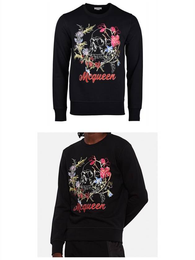 Men's Floral Embroidery Sweatshirt Black - ALEXANDER MCQUEEN - BALAAN 5