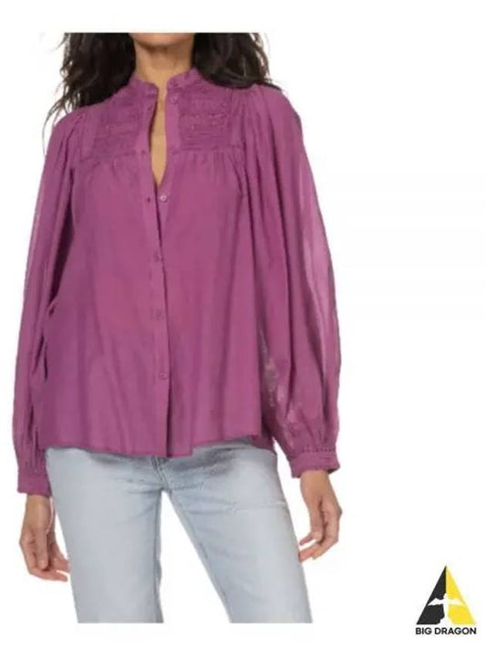 Women's Lace Insert Collar Long Sleeve Cotton Blouse Purple - VANESSA BRUNO - BALAAN 2