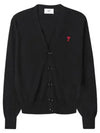 Red Heart Logo Merino Wool Cardigan Black - AMI - BALAAN 2