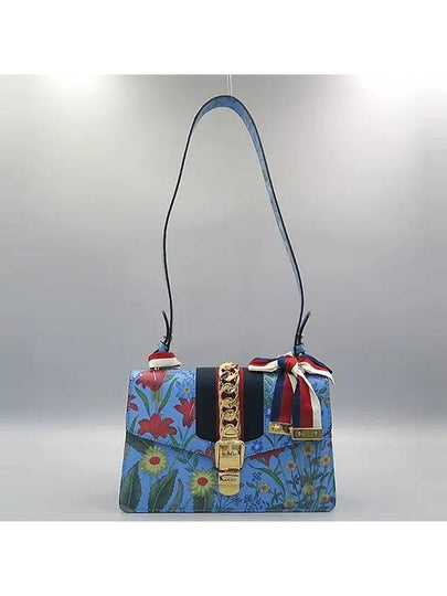 421882 Gucci Sylvie season collection blue flower printing leather ribbon shoulder bag strap 2WAY - GUCCI - BALAAN 2