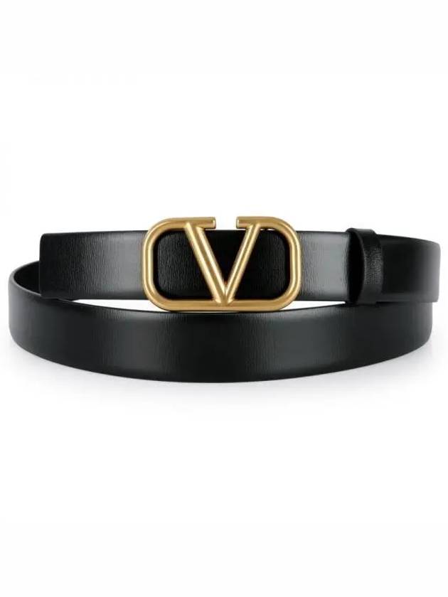 V Logo Signature Calfskin Leather Belt Black - VALENTINO - BALAAN 2