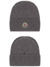 3B00054 M1900 935 Logo Patch Cashmere Wool Beanie Gray Hat TJ - MONCLER - BALAAN 5