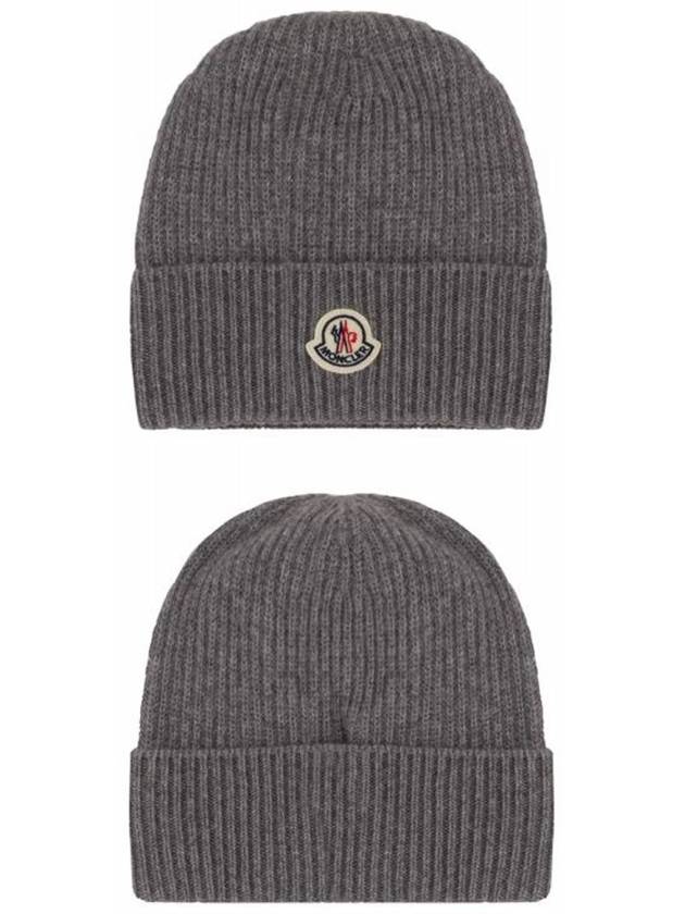 3B00054 M1900 935 Logo Patch Cashmere Wool Beanie Gray Hat TJ - MONCLER - BALAAN 5