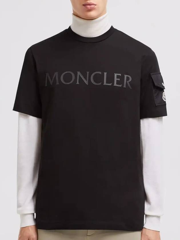 Laminated Logo Short Sleeve T-Shirt Black - MONCLER - BALAAN 3