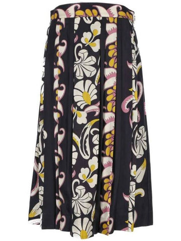 Printed Silk Midi Pleated Skirt Black - TORY BURCH - BALAAN 1