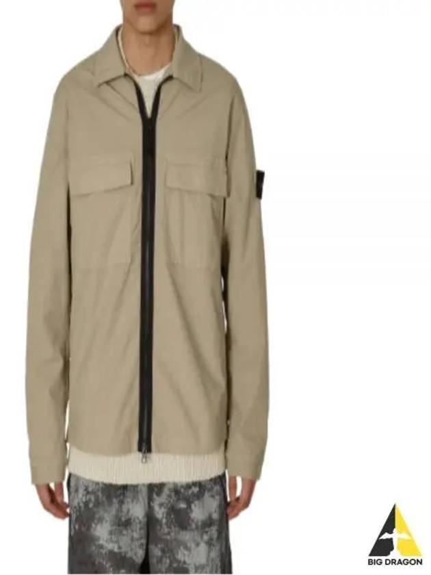 Zipper Regular Fit Cotton Overshirt Jacket Beige - STONE ISLAND - BALAAN 2