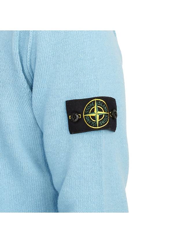 Logo Patch Crew Neck Wool Knit Top Blue - STONE ISLAND - BALAAN 9