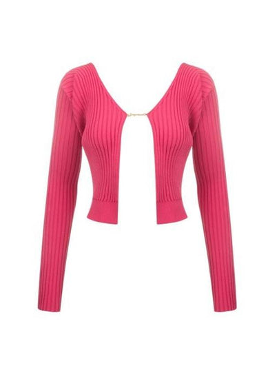 La Maille Pralu Longue Micro Charm Logo Cardigan Pink - JACQUEMUS - BALAAN 2