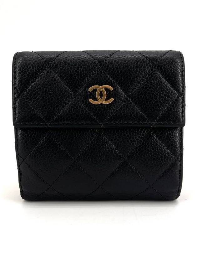 Caviar flap gold logo bi fold wallet - CHANEL - BALAAN 1