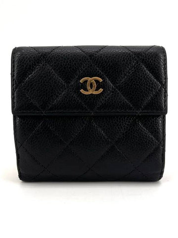 Caviar flap gold logo bi fold wallet - CHANEL - BALAAN 1