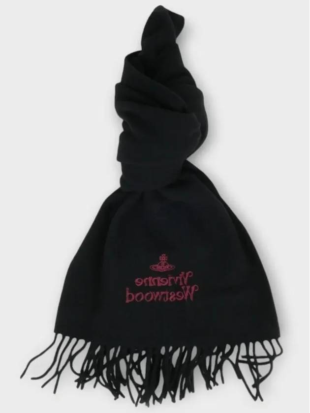 Logo Wool Fringe Muffler Anthracite Black - VIVIENNE WESTWOOD - BALAAN 5