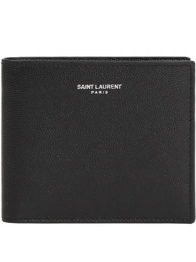 Classic Logo Textured Leather Half Wallet Black - SAINT LAURENT - BALAAN 2